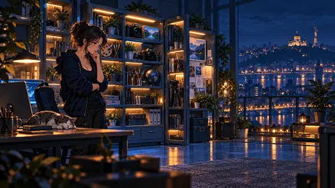 Editorial illustration: Mia and an AI programming workspace